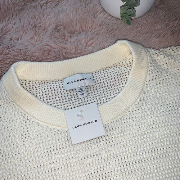 NWT Club Monaco Cream Short Sleeve Mesh Top - Picture 2 of 10